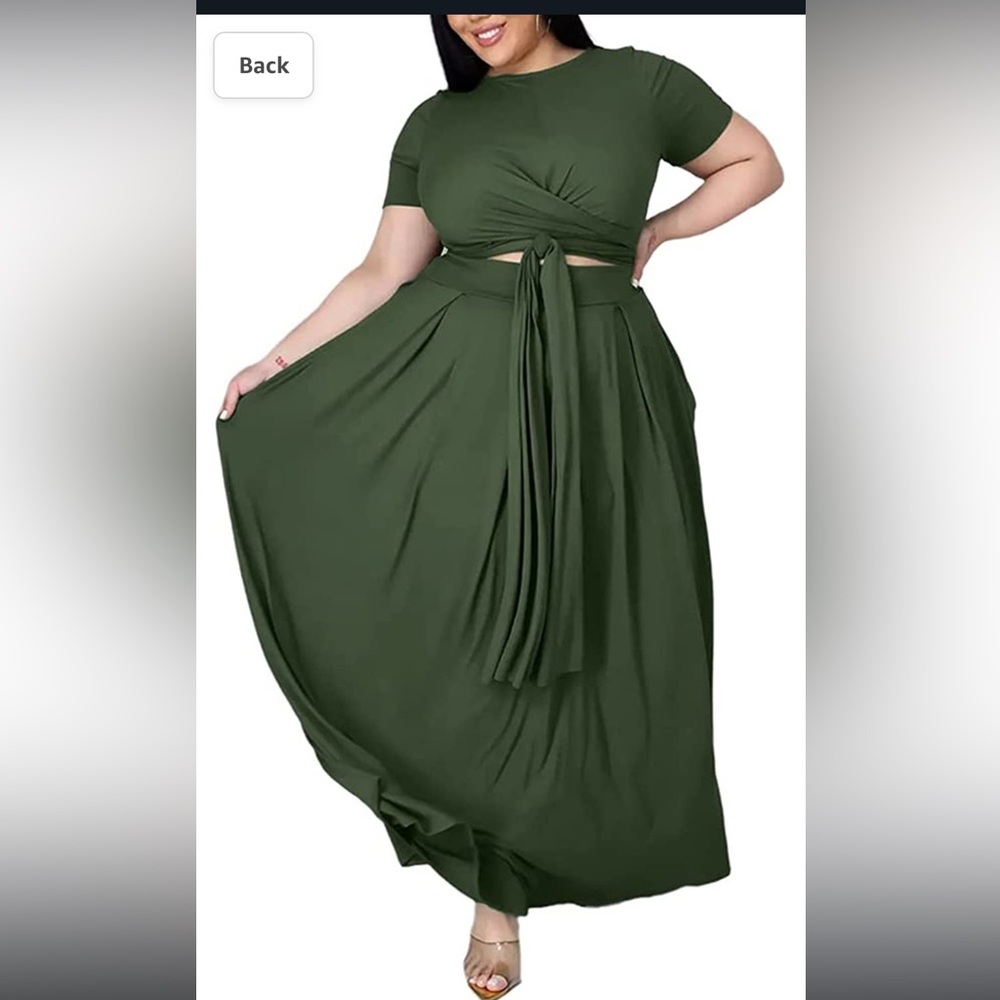 Plus Size 2 Piece Outfits Crop Top Maxi Skirt Set